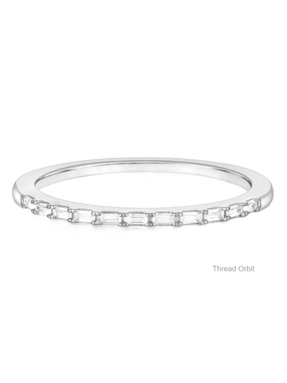 Half Eternity Ring, Baguette Cubic Zirconia Thin Stacking Ring, Minimalist CZ